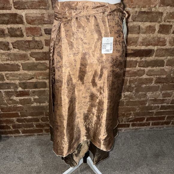 Boutique NWT Reversible Silk Wrap Skirt Floral Bronze Satin Midi Women’s Sz M - Picture 5 of 9